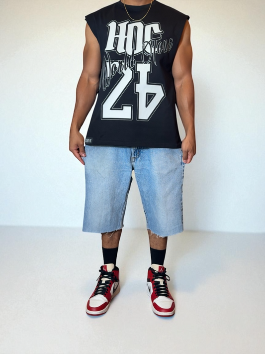 “World Tour” Sleeveless Tee – Black